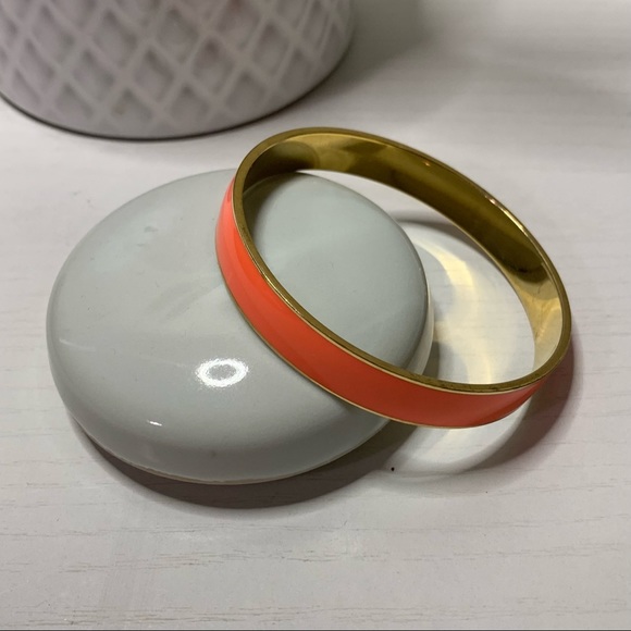 Vintage Y2K J.Crew Coral Orange Skinny Enamel Gold Bangle Bracelet - Picture 5 of 7